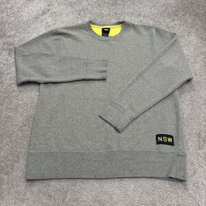 Nike NSW Pullover Sweatshirt Men Large Gray Crew Neck Yellow Lined Casual Active